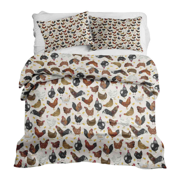Set di biancheria da letto con coperte terapeutiche bianco con molti polli