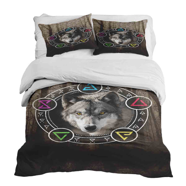 Set di biancheria da letto con coperta terapeutica marrone con lupo
