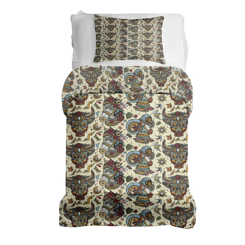 Set di biancheria da letto con coperte terapeutiche e teste di animali colorate