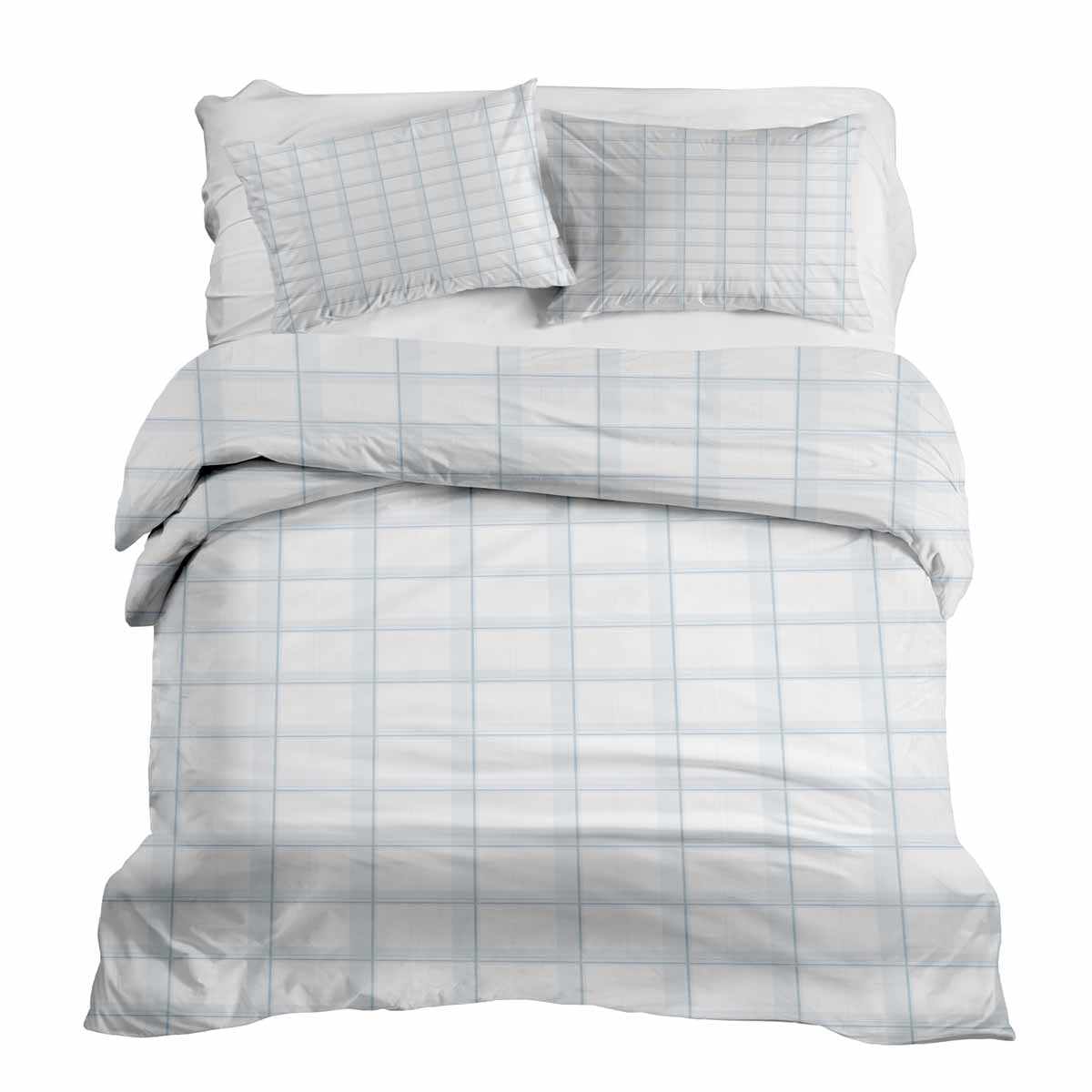 Set di biancheria da letto con coperta terapeutica bianco blu a quadri