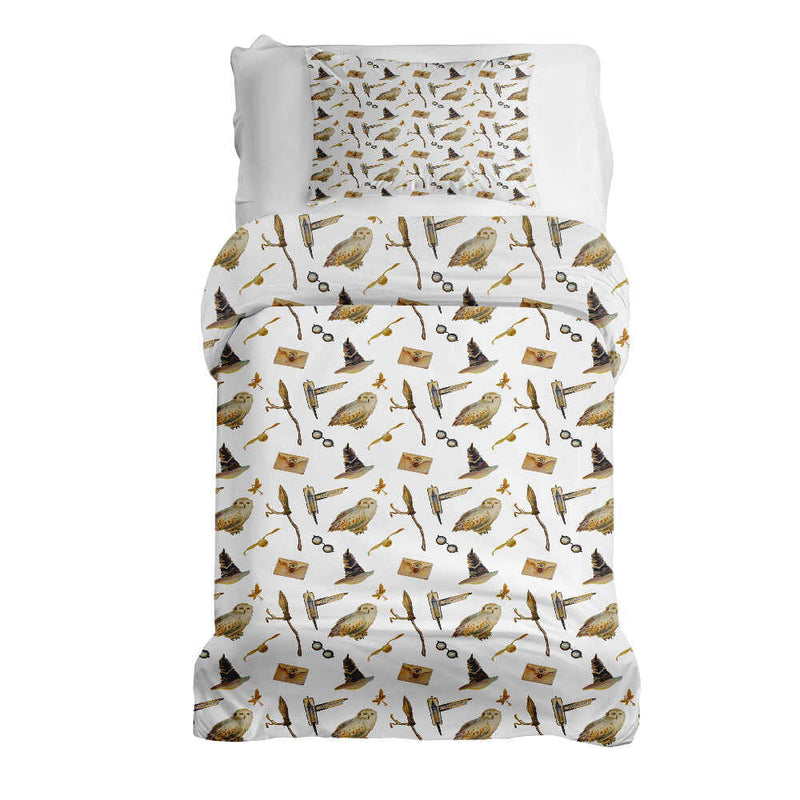 Set di biancheria da letto con coperte terapeutiche bianco con gufi