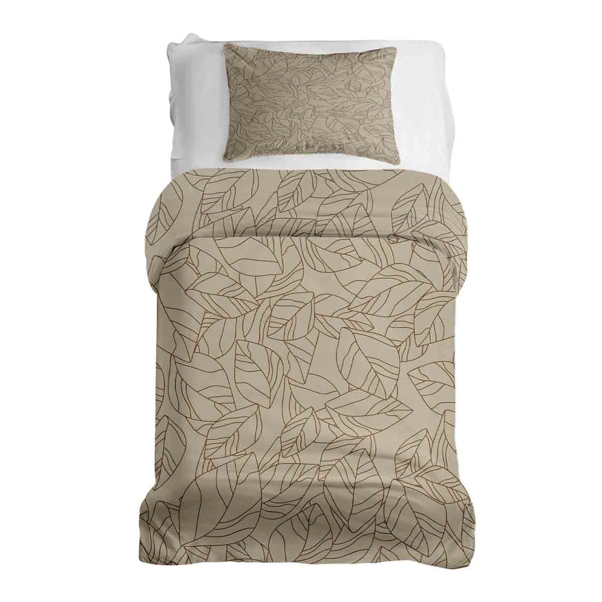 Set di biancheria da letto con coperta terapeutica beige con motivo a foglia nero