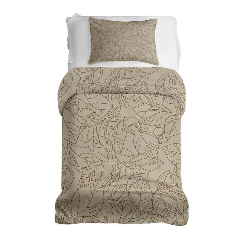 Set di biancheria da letto con coperta terapeutica beige con motivo a foglia nero