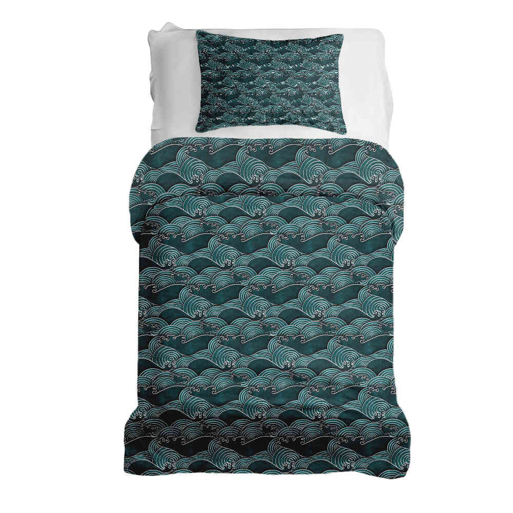 Set di biancheria da letto con coperta terapeutica onde turchese-verde