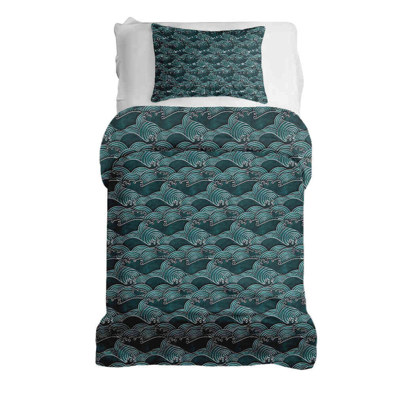 Set di biancheria da letto con coperte terapeutiche onde turchese-verde