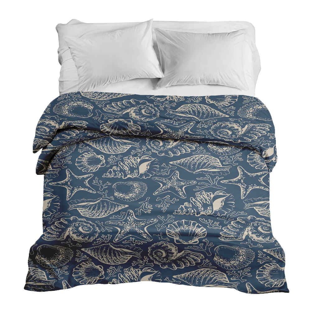 Coperta terapeutica originale - Rivestimento in cotone blu con conchiglie