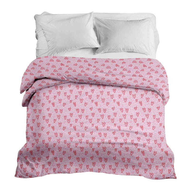 Coperta terapeutica originale - Rivestimento in cotone rosa con cuori rossi