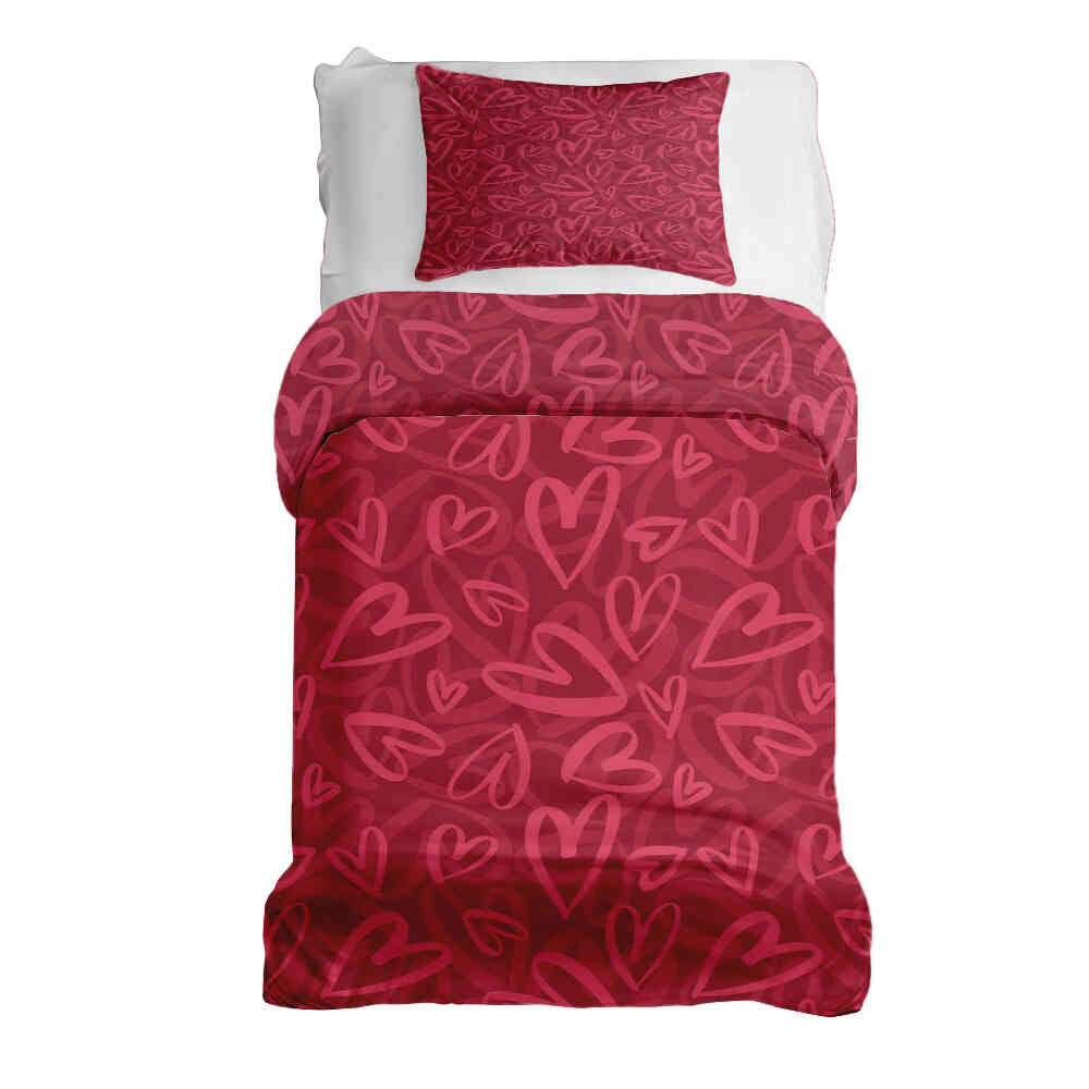 Set di biancheria da letto con coperta terapeutica rossa con motivo a cuore rosa