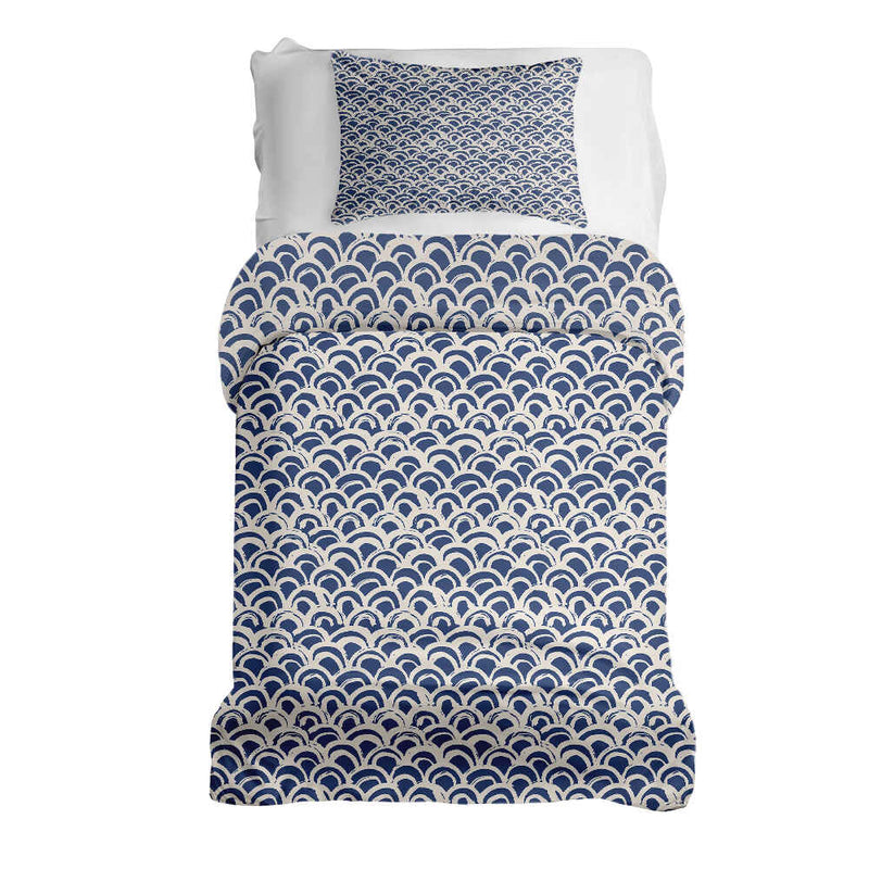 Set di biancheria da letto con coperta terapeutica motivo onde blu