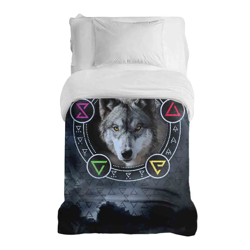 Coperta terapeutica originale - Rivestimento in cotone grigio con lupo
