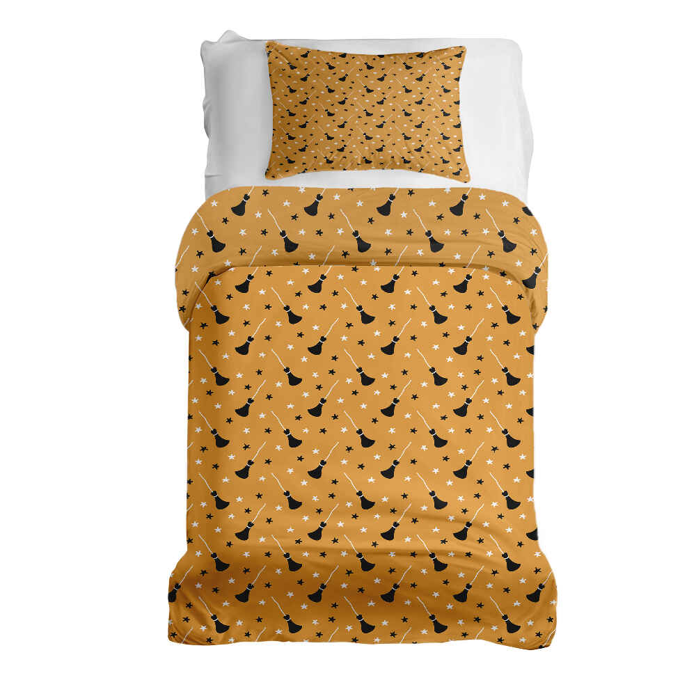 Set di biancheria da letto con coperta terapeutica arancione con scopa di Potter