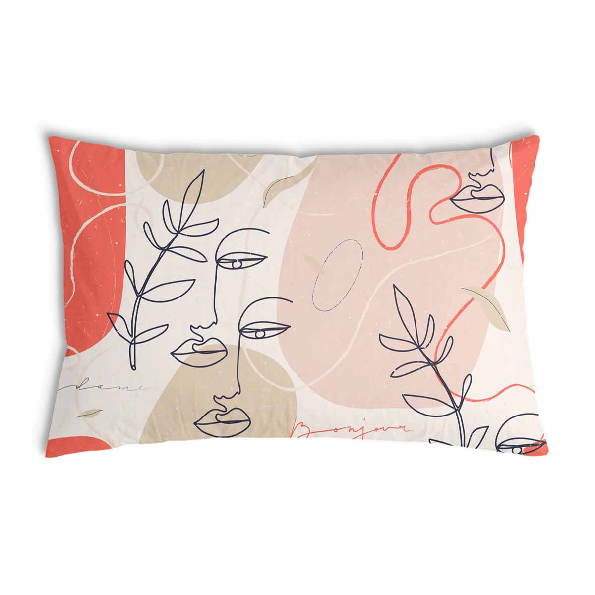 Cuscino salute beige con volto astratto