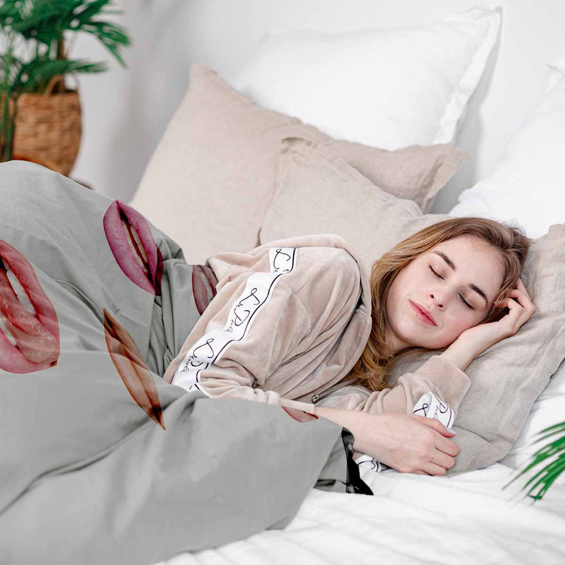Set di biancheria da letto con coperte terapeutiche bianco con labbra