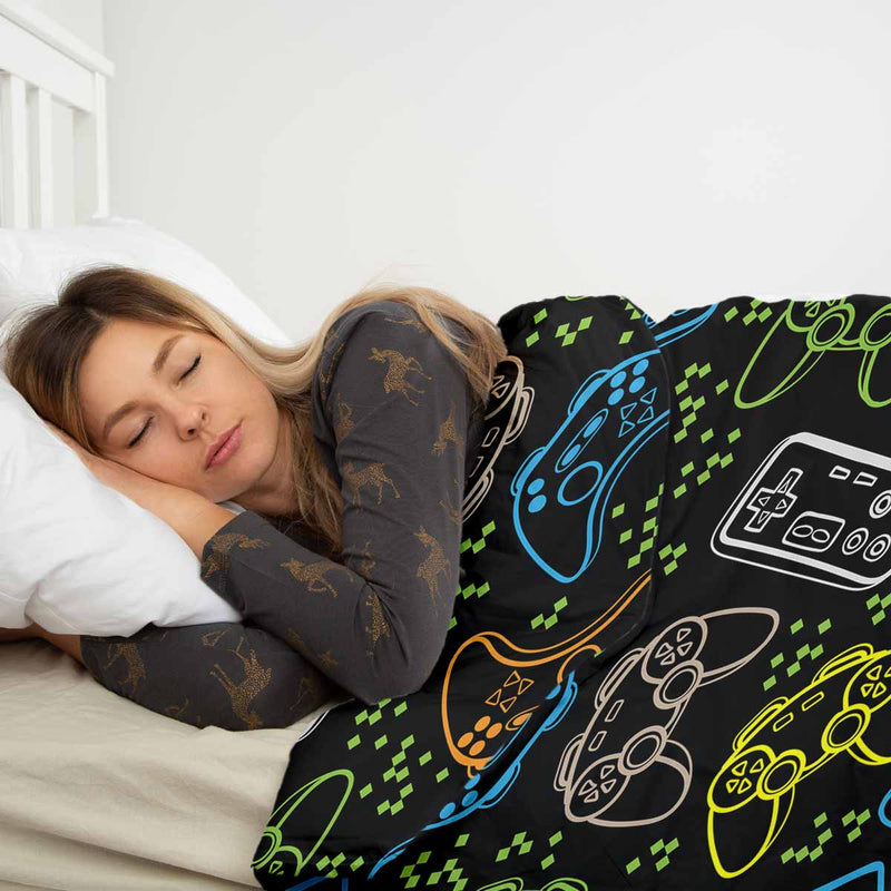 Set di biancheria da letto con coperte terapeutiche nero con console di gioco