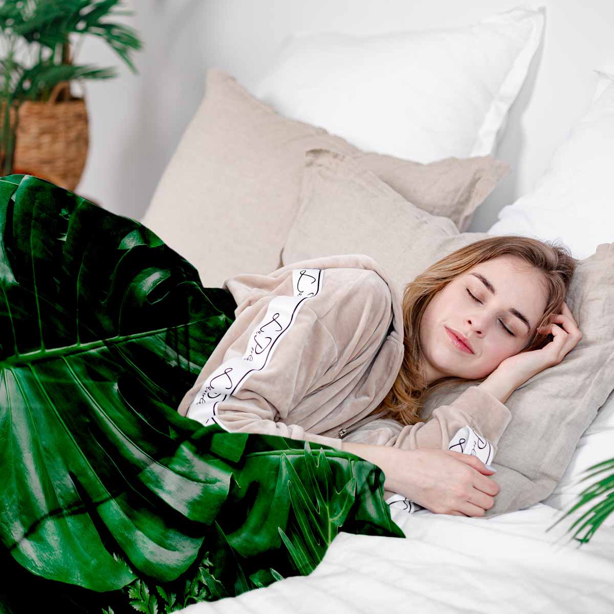 Coperta terapeutica originale - Rivestimento in cotone con pianta di Monstera