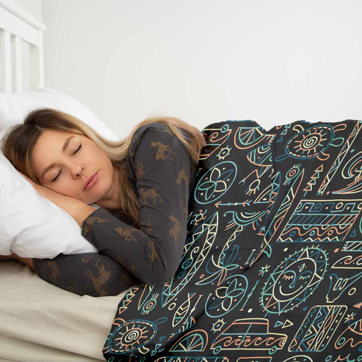 Set di biancheria da letto con coperta terapeutica con motivo hawaiano verde