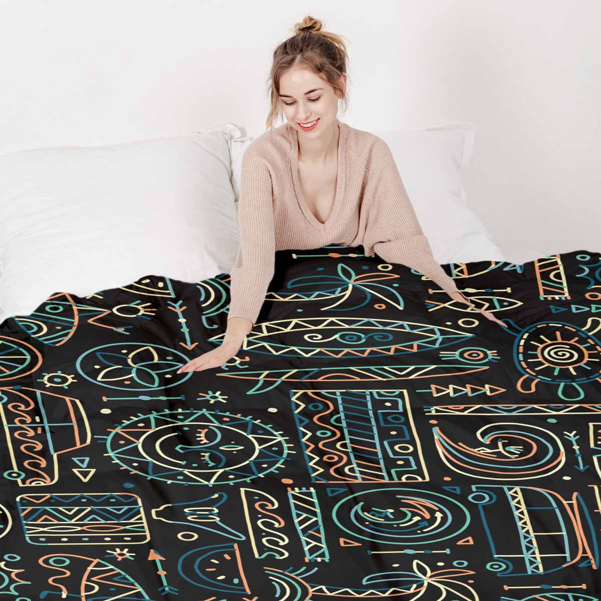 Set di biancheria da letto con coperta terapeutica con motivo hawaiano verde