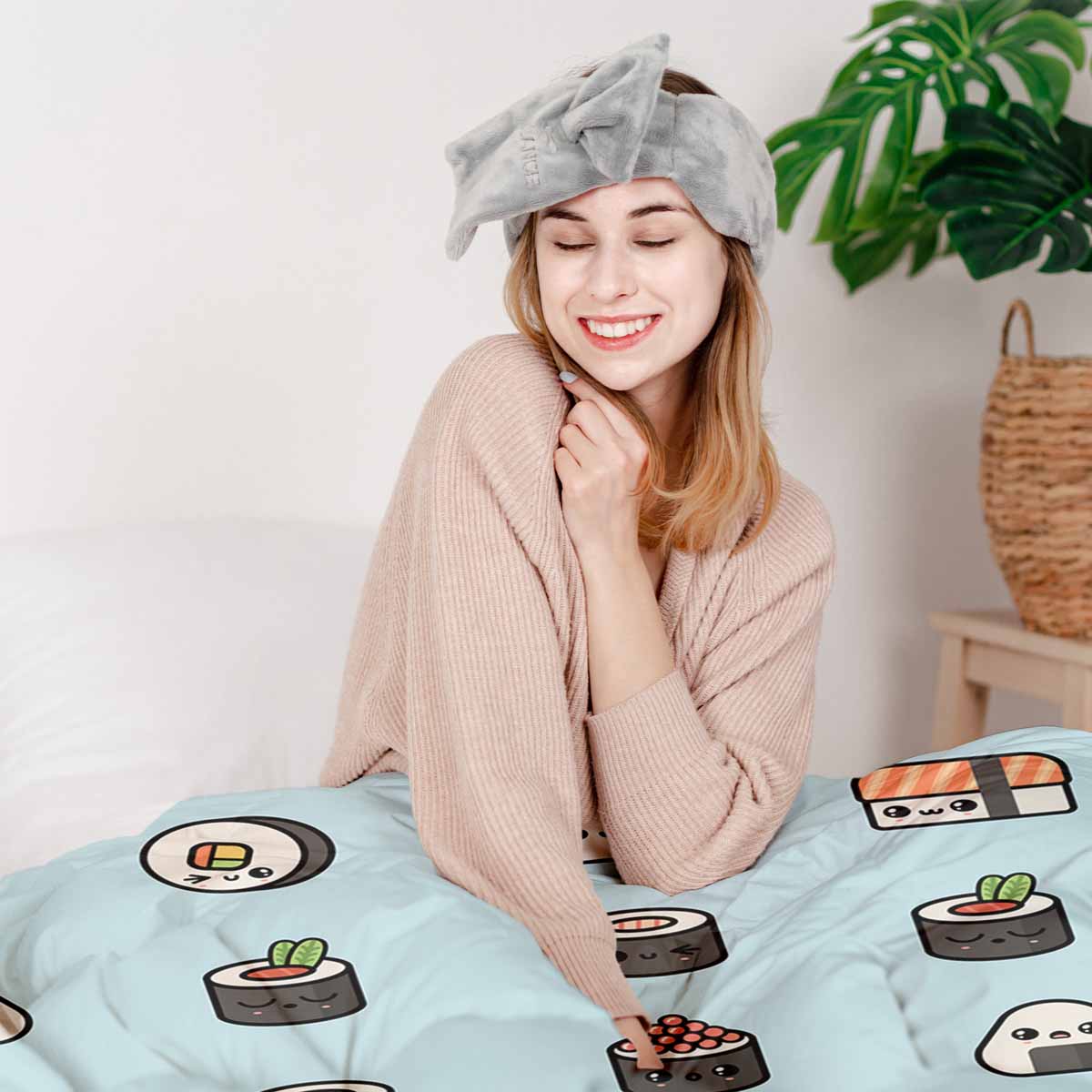 Coperta terapeutica originale - Rivestimento in cotone azzurro chiaro con sushi