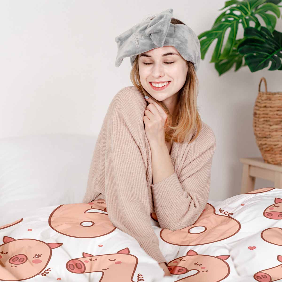 Coperta terapeutica originale - Rivestimento in cotone bianco con numeri e maialini