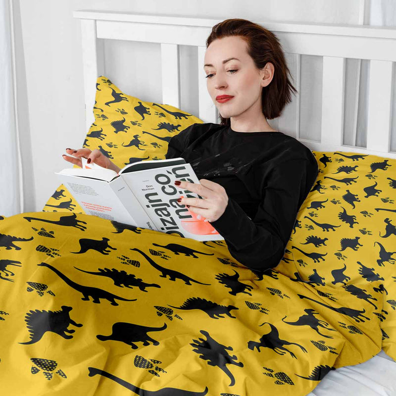 Set di biancheria da letto con coperte terapeutiche gialle con dinosauri