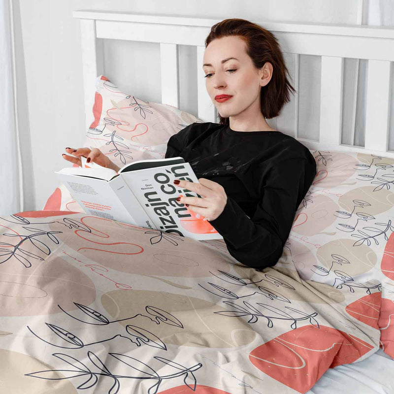 Set di biancheria da letto con coperta terapeutica beige con volto astratto