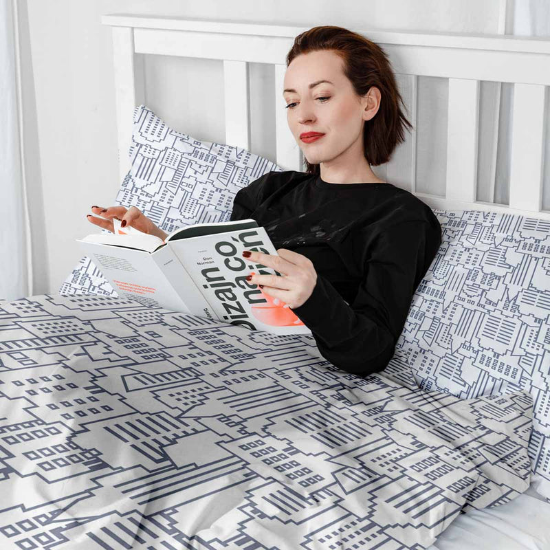 Set di biancheria da letto con coperta terapeutica bianca New York