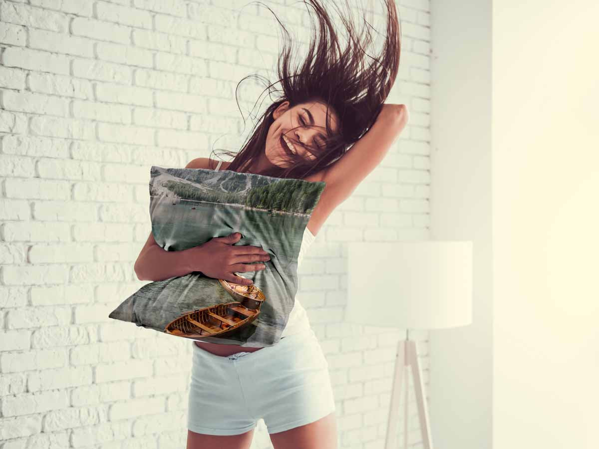 Cuscino salute lago con barche