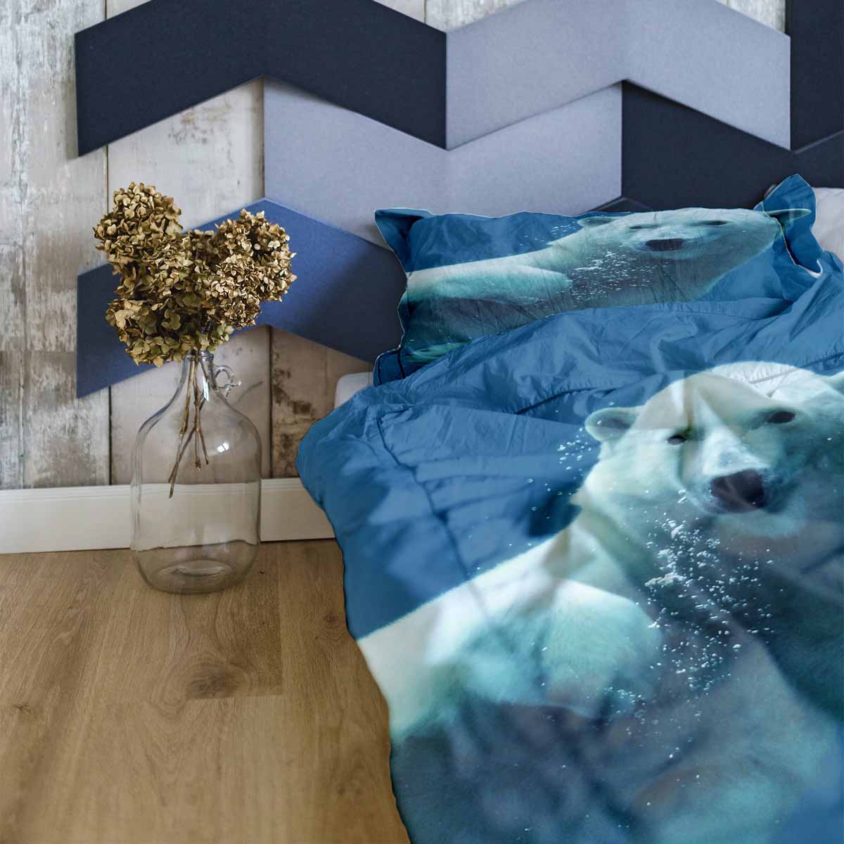 Set di biancheria da letto con coperta terapeutica blu con orso polare