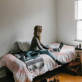 Coperta terapeutica originale - Rivestimento in cotone bianco con piume rosa