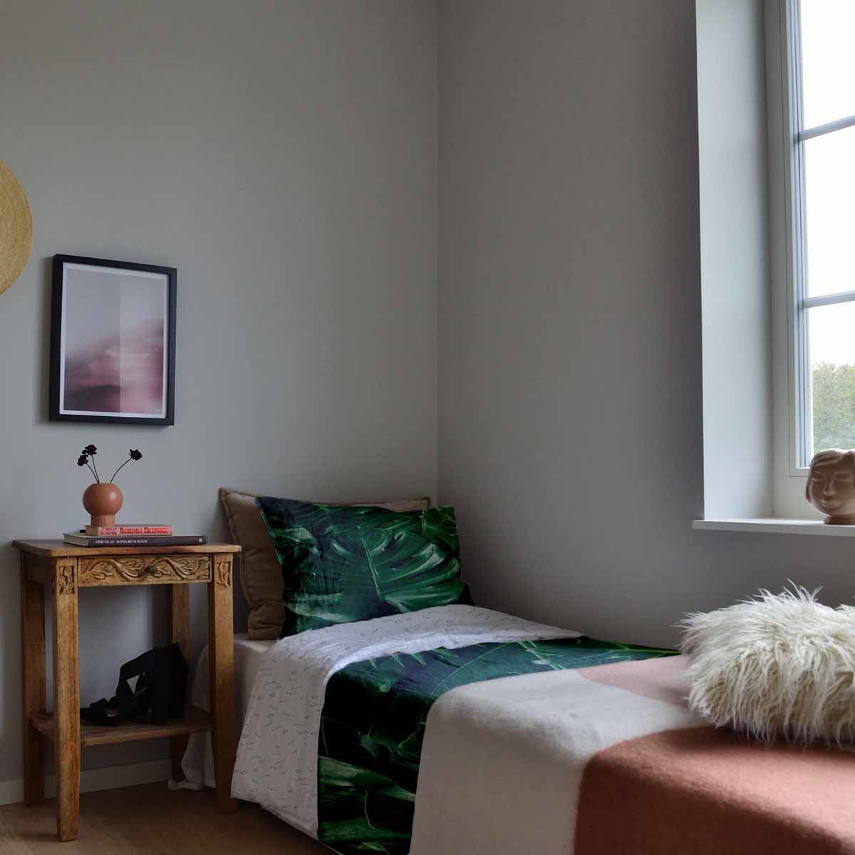 Set di biancheria da letto con coperta terapeutica e pianta Monstera