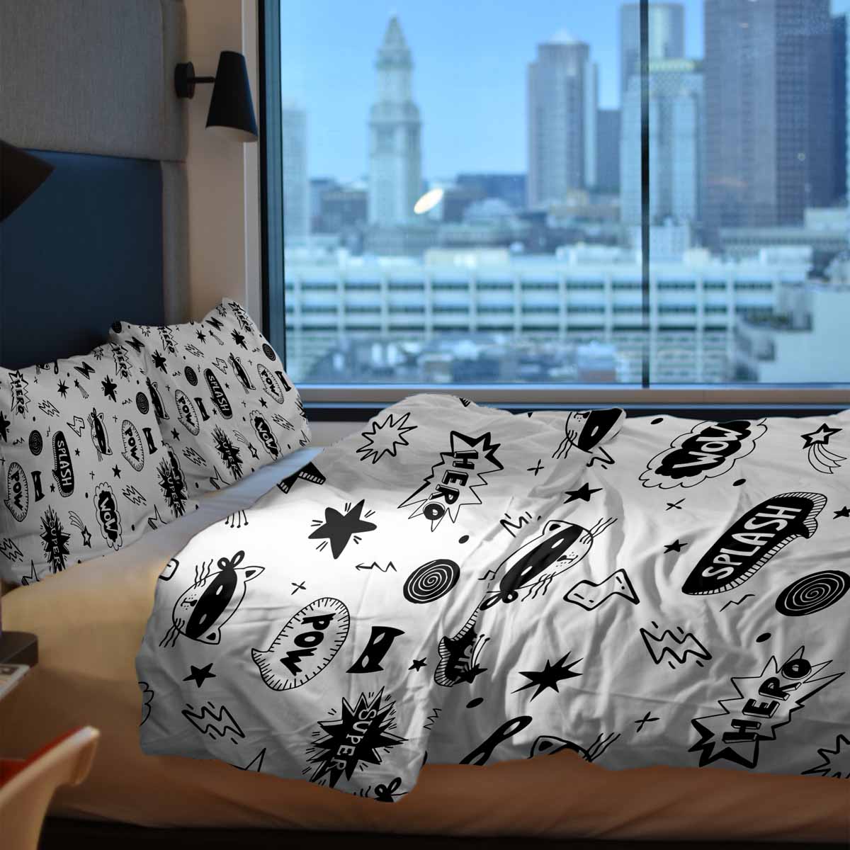 Set di biancheria da letto con coperte terapeutiche bianche con supereroi
