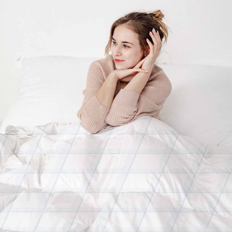Set di biancheria da letto con coperta terapeutica bianco blu a quadri
