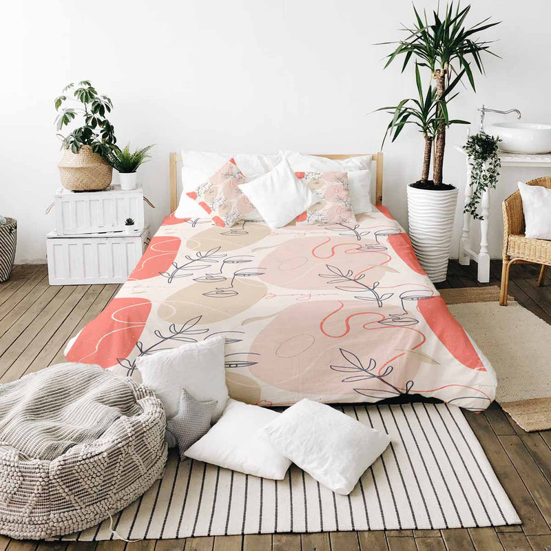 Set di biancheria da letto con coperta terapeutica beige con volto astratto