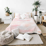 Set di biancheria da letto con coperta terapeutica bianca con piume rosa