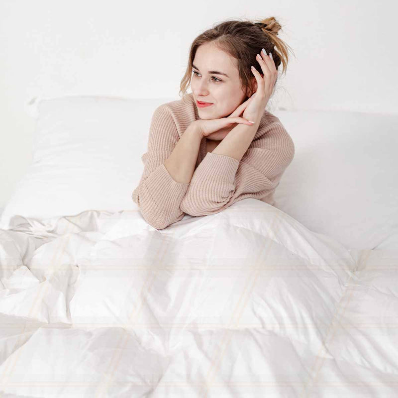 Set di biancheria da letto con coperte terapeutiche arancione a grandi quadri