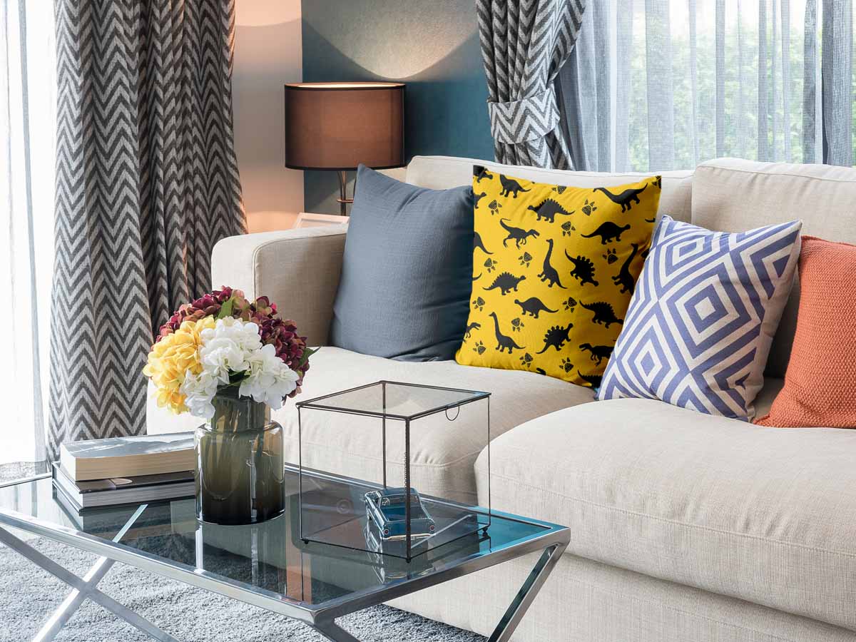 Cuscino salute giallo con dinosauro