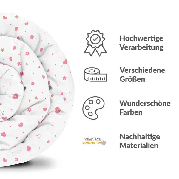 Coperta terapeutica originale - Rivestimento in cotone rosa con cuori e fiori
