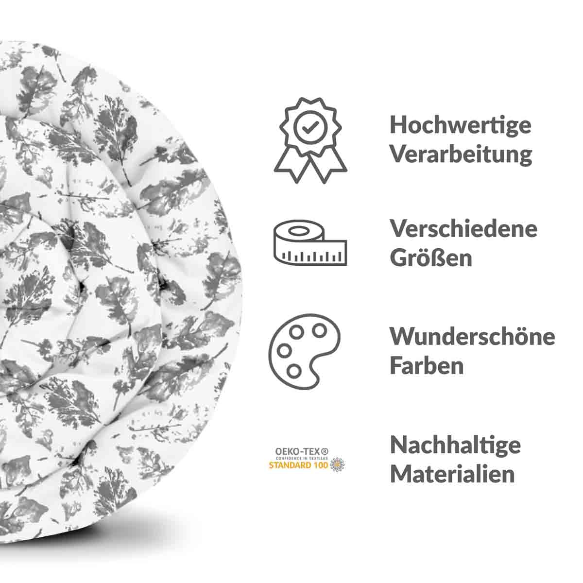 Coperta terapeutica originale - Rivestimento in cotone bianco con foglie grigie