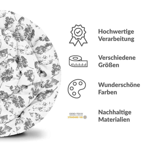 Coperta terapeutica originale - Rivestimento in cotone bianco con foglie grigie