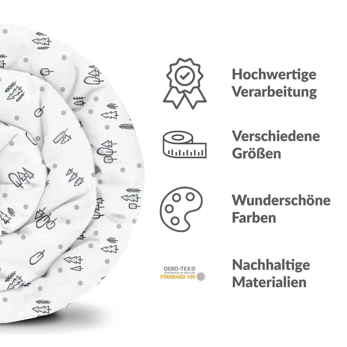 Set di biancheria da letto con coperte terapeutiche bianco con puntini e alberi
