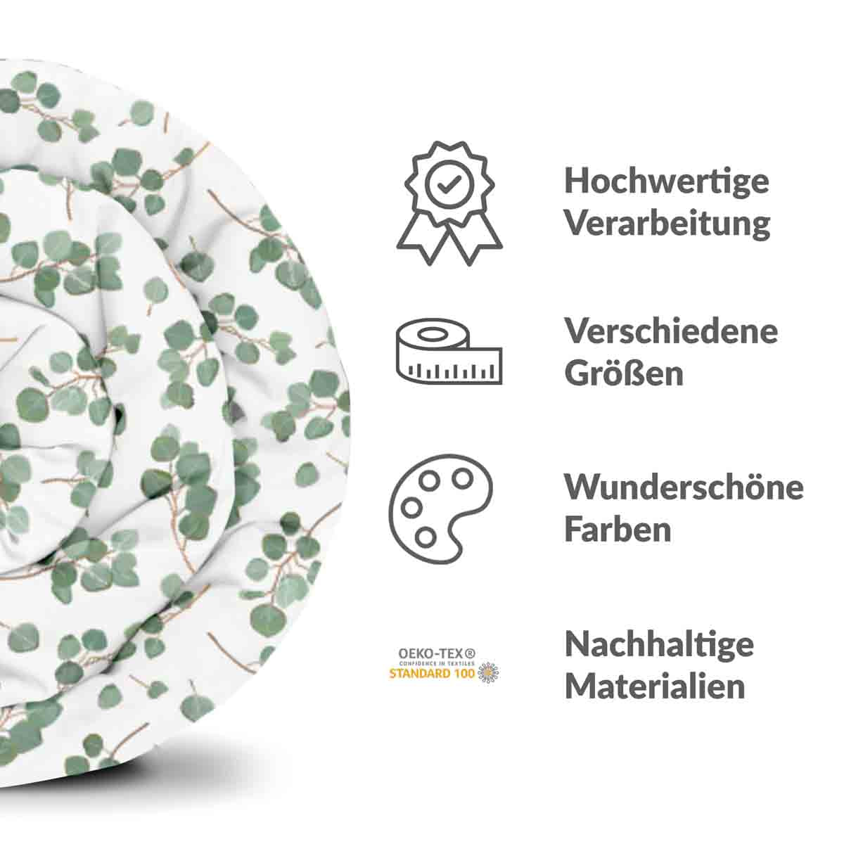 Coperta terapeutica originale - Rivestimento in cotone bianco con rami di eucalipto