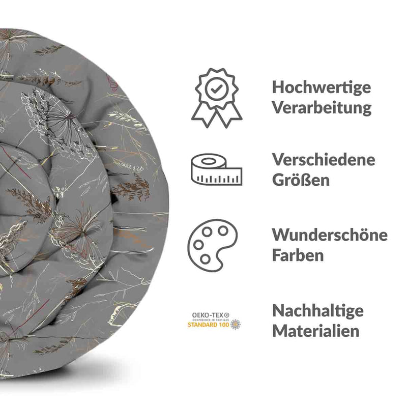 Coperta terapeutica originale - Rivestimento in cotone grigio con piante dorate