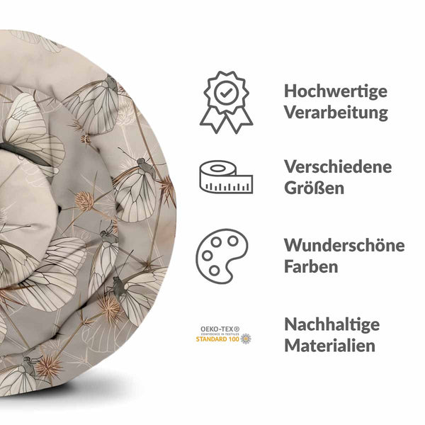 Set di biancheria da letto beige con coperte terapeutiche e tarme