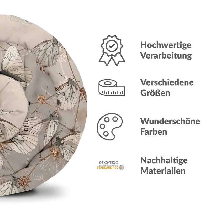 Set di biancheria da letto beige con coperte terapeutiche e tarme