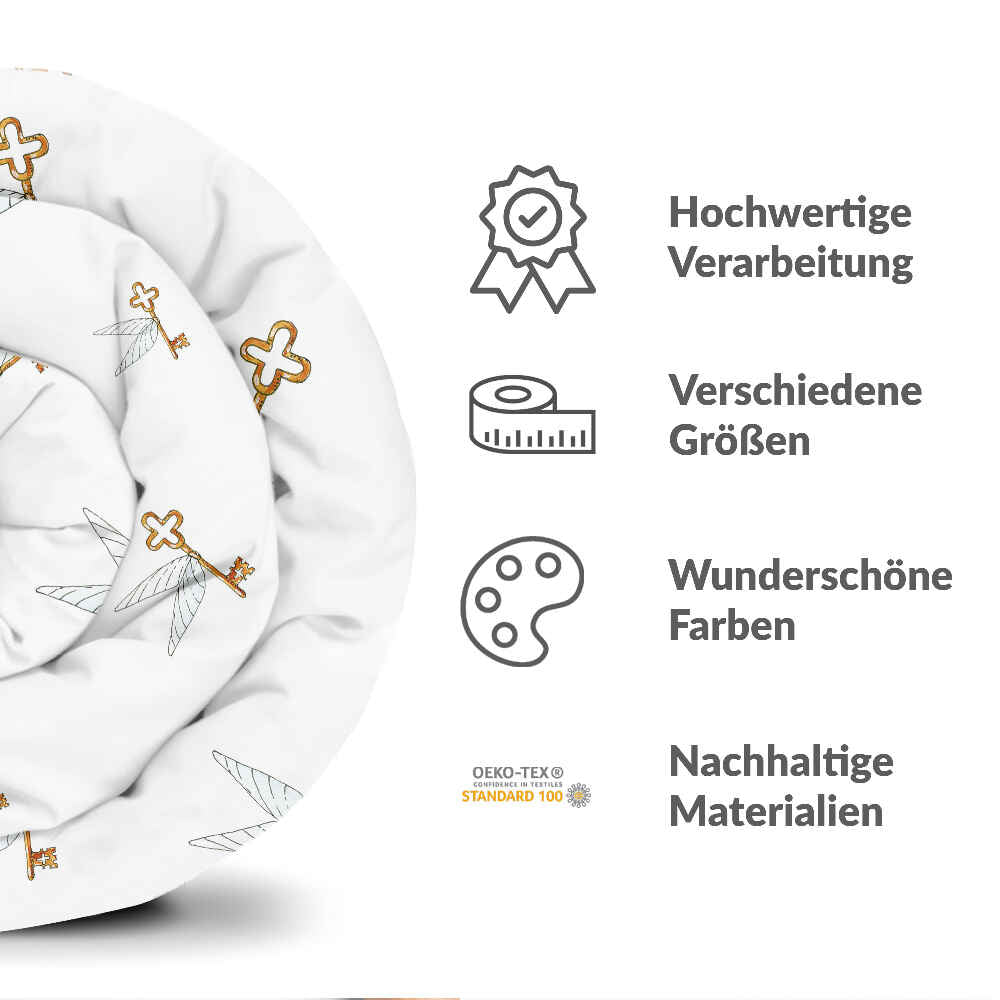 Set di biancheria da letto con coperta terapeutica bianca con chiave volante