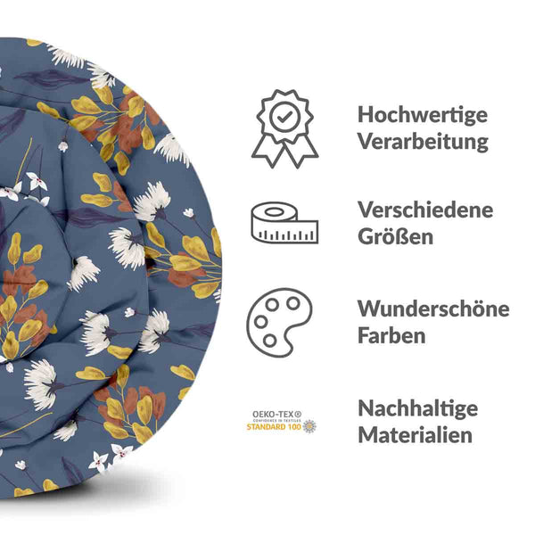 Set di biancheria da letto con coperta terapeutica blu con mazzo di fiori