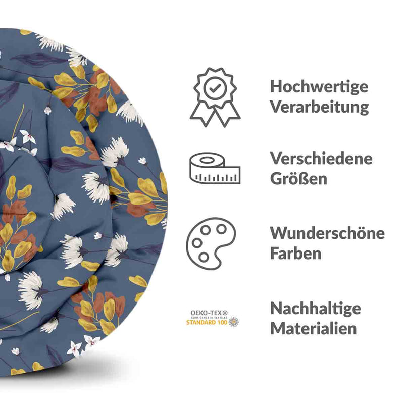 Set di biancheria da letto con coperta terapeutica blu con mazzo di fiori