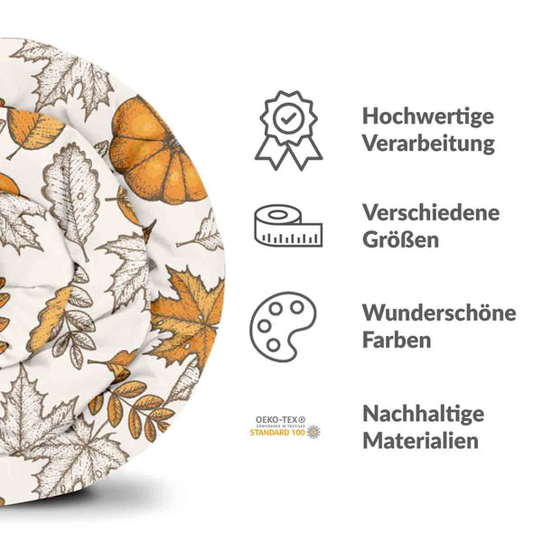 Set di biancheria da letto con coperta terapeutica bianca con foglia e zucca