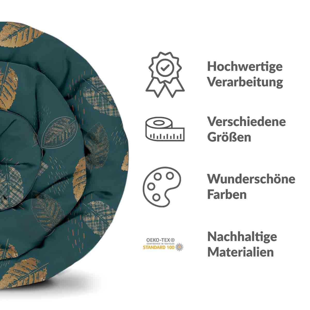 Set di biancheria da letto con coperta terapeutica verde con foglia dorata