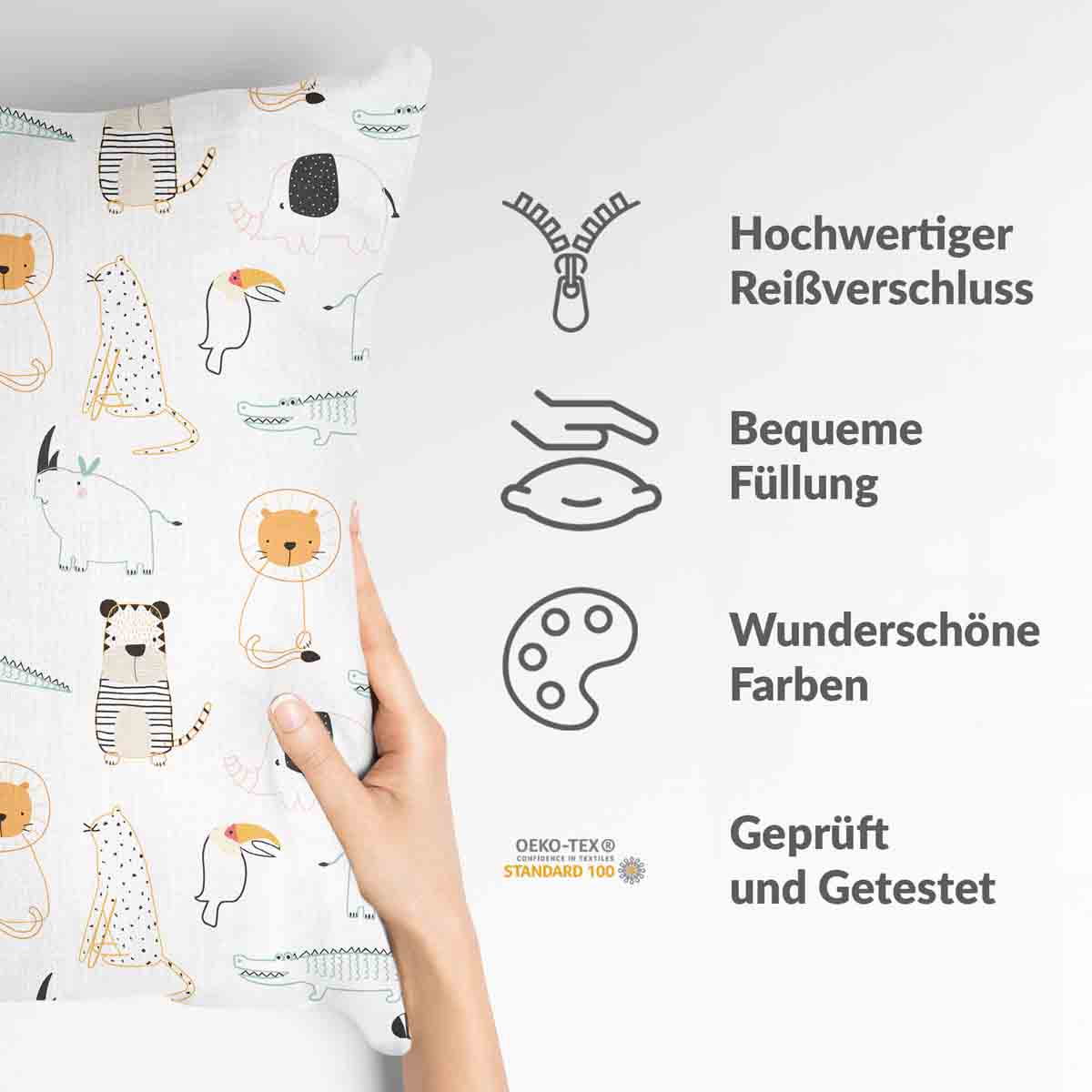 Cuscino sanitario bianco con animali dello zoo